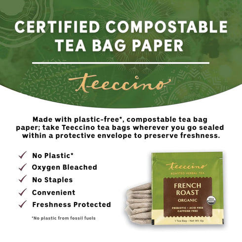Teeccino French Roast Herbal Tea - Rich & Roasted Herbal Tea That’s Caffeine Free & Prebiotic for Natural Energy, Coffee Alternative, 25 Tea Bags...