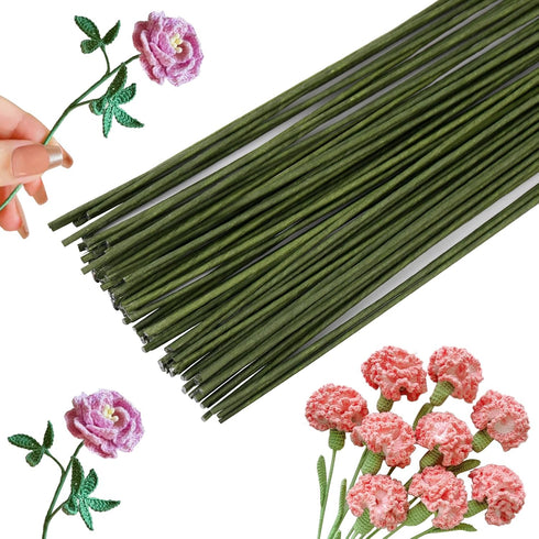 18 Gauge Green Flexible Paddle,50 Pcs Dark Green Floral Stem Wire Flower Stems Floral Paper Wrapped Wire for Crafts Flower Arrangements Flower Mak...
