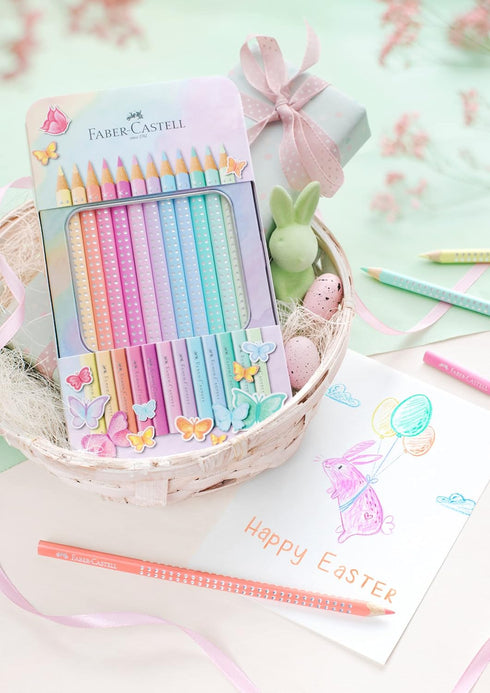 Faber-Castell Colouring Pencils Sparkle Pastel Pack of 12 Metal Case tin of 12...