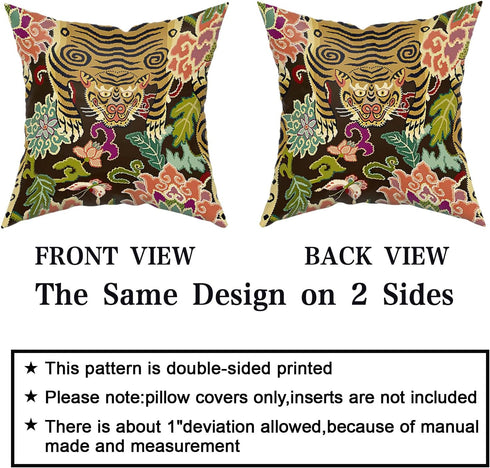 aportt Tiger Pillow Cover Set of 2 Chinoiserie Animal Print Tiger Stripe Cotton Decorative Throw Pillow Case Cushion Cover for Bedroom Sofa Living...
