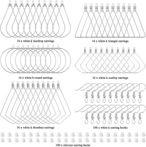 YaeYur 280PCS Hoop Earring Findings Hypoallergenic Beading Hoop Earrings 100PCS Earring Hooks for Beading 100PCS Silicone Earring Backs Earrings B...