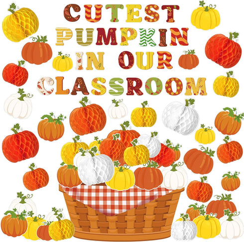 Fall Pumpkin Classroom Bulletin Decorations Thanksgiving Pumpkin Honeycomb Balls Bulletin Board Cutest Pumpkin in Our Classroom Paper Cutouts for ...