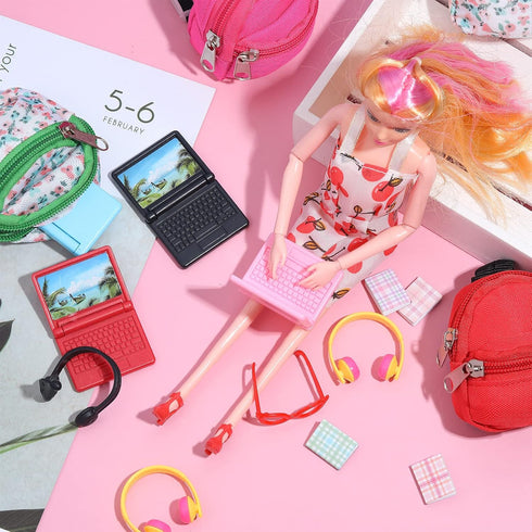 20 Pieces Mini Backpack for Dolls Doll Travel Accessories Include Doll Backpack with Zipper Laptop Books Headsets Sunglasses Scene Simulation Toy ...