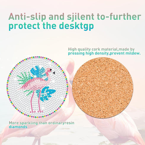 JHGCVX 10 Pcs Flamingos Diamond Painting Coasters Kit,Diamond Art Coasters with Holder,Cute Flamingos Diamond Painting Coasters for Adults Beginne...