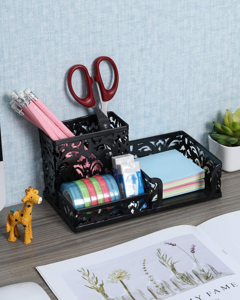 EasyPAG Desk Organizer with 3 Compartment for Pencil Sticky Note Holder and Office Accessories,Black...