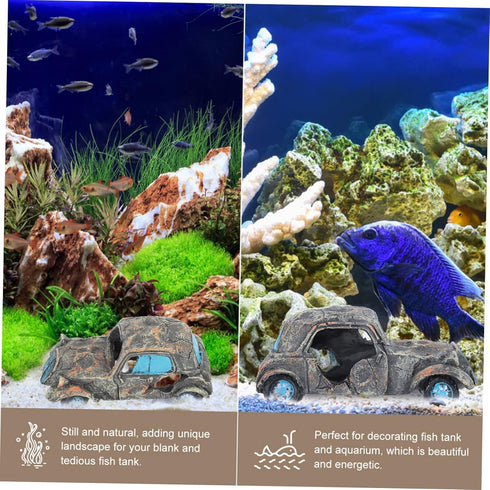 Car Wreck Decoration Underwater Imitation Car Fish Tank Ornament Car Aquarium Ornament Fish Tank Wreck Car Aquarium Decorations Reptile Cave Hut S...