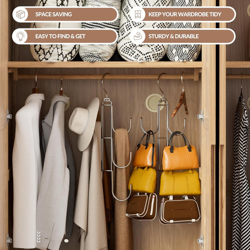 2Pack Purse Hanger Organizer for Closet,Handbag Hanging Organizer for Closet,Rotatable Purse Rack Space Saving Bag Hangers Closet Storage Hooks fo...
