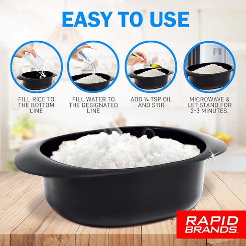 Rapid Rice Cooker | Microwave Rice Blends in Less Than 3 Minutes | Perfect for Dorm, Small Kitchen, or Office | Dishwasher-Safe, Microwaveable, & ...