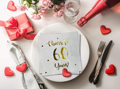 Cheers to 60 Years Cocktail Napkins | Happy 60th Birthday Decorations for Men and Women and Wedding Anniversary Party Decorations | 50-Pack 3-Ply ...