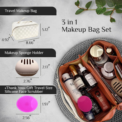Travel Make Up Bag with Compartments, Flat Toiletry Bag, Makeup Toiletry Travel Bag, Open Flat Waterproof Makeup Bag with Handle, Portable Makeup ...