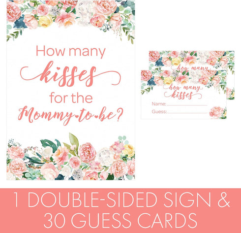 DISTINCTIVS Floral Guess How Many Kisses for the Mommy to be in the Jar Game - 1 Sign and 30 Cards...