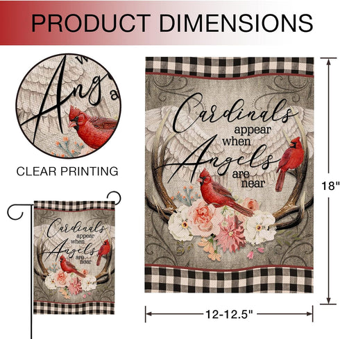 Cardinal Appear When Angels are Near Spring Peony Flower Home Decorative Garden Flag, Plaid House Yard Red Bird Double Sided, Memorial Outside Dec...