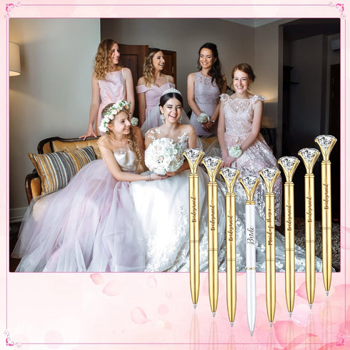 10 Pcs Bridal Shower Pens Bridesmaid Pens Diamond Pens with 10 Sheer Organza Bags Crystal Metal Ballpoint Pens Bling Pens for Wedding Party Favors...