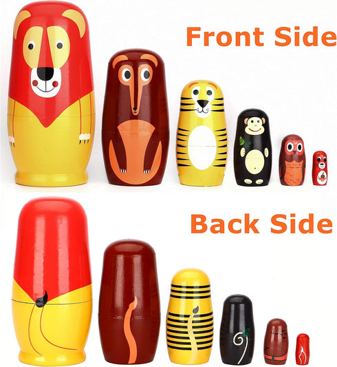 SWANGSA 6 Pcs Russian Nesting Dolls, Cute Cartoon Animals Handmade Wood Stacking Matryoshka Nesting Dolls for Kids Birthday Wishing Gift, Home Dec...