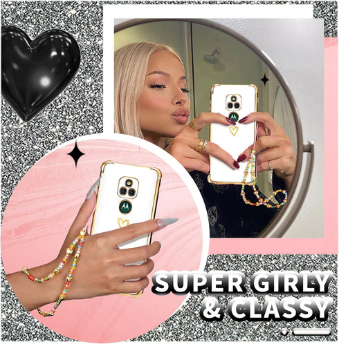 Petitian for Motorola Moto G Play 2021 Case for Women Girls, Heart Shaped Classy Girly Cute Aesthetic (3 in 1) Love Hearts Pattern Gold Plated Edg...