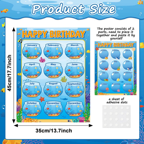 17.7 x 13.7 in Happy Birthday Chart Poster Set Under The Sea Calendar Birthday Classroom Decorations Ocean Animal Birthday Chart Bulletin Board Ba...