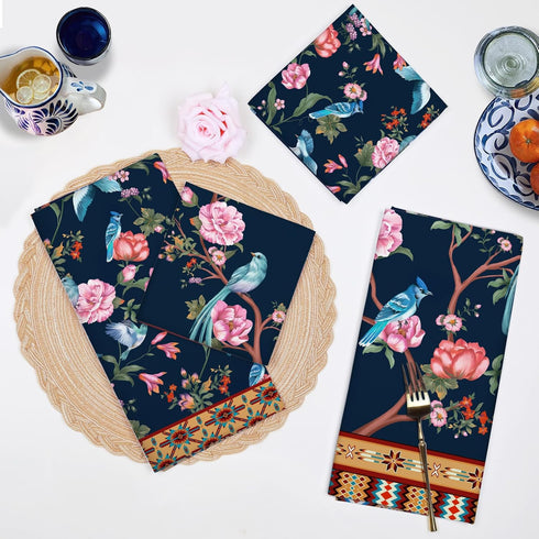 Retro Bird Flowers Tea Towels, 100% Cotton Kitchen Towel Set 20×27.5inch, Multi-Purpose Quick Dry Dish Towels Dishcloths Hand Towels Bar Towels(Se...