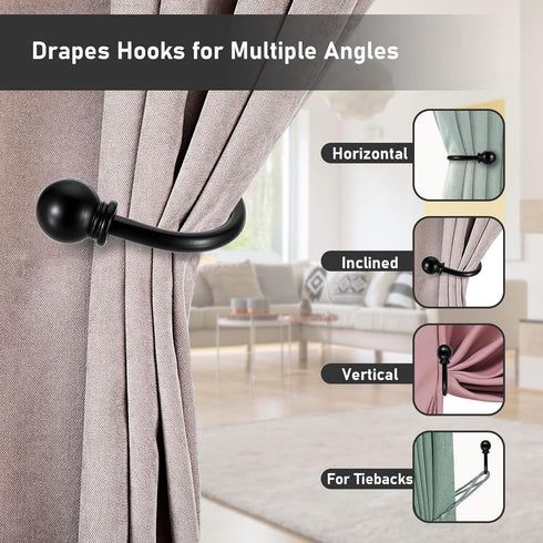 Sumnacon Set of 4 Decorative Curtain Holdbacks, Wall Mounted Aluminum Alloy Window Drapery Tiebacks for Bedroom, Livingroom Office Come with Screw...