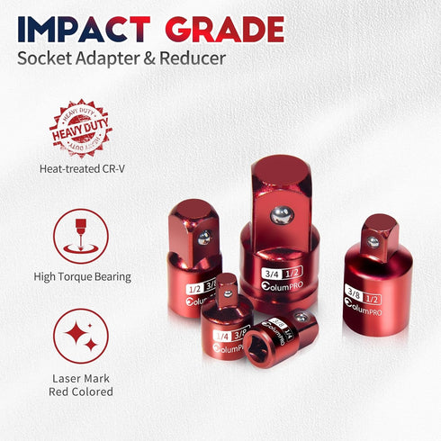 5PCS Impact Socket Adapter Set,Socket Converter&Reducer,1/2 to 3/4,1/2 to 3/8,3/8 to 1/2,3/8 to 1/4,1/4 to 3/8...
