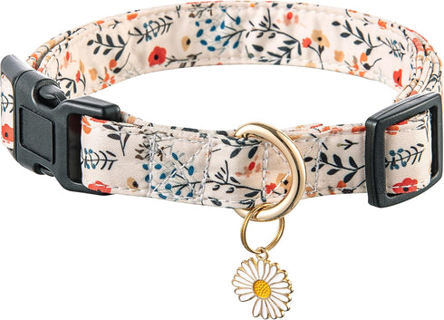 Cute Dog Collar Beige Flower Pattern for Boys and Girls Holiday Dog Collars Summer Fall Gift Adjustable for Small to Medium Breed Dogs (S)...