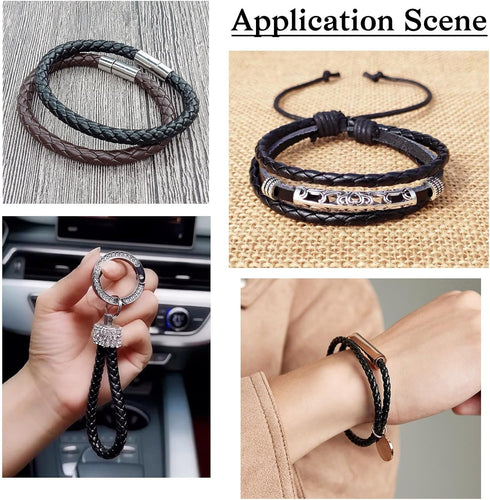 Beadthoven 10 Yards 5-6mm Black Round Folded Bolo Braided Imitation Leather Beading Cord Rope Necklace Chain PU Leather for DIY Handmade Necklace ...