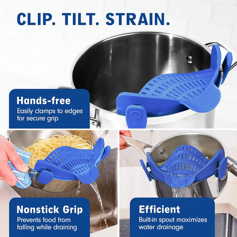 Kitchen Gizmo Snap N' Strain - Silicone Clip-On Colander, Heat Resistant Drainer for Vegetables and Pasta Noodles, Kitchen Gadgets for Bowl, Pots,...