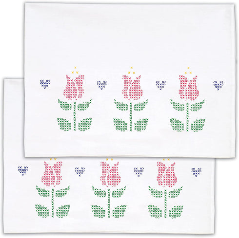 Jack Dempsey Cross-Stitch Tulips Embroider Pillowcase, Standard, White...