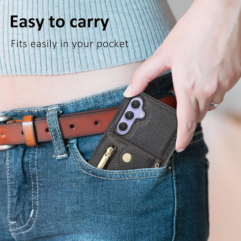 Asuwish Phone Case for Samsung Galaxy S24 5G Zipper Wallet Cover with Screen Protector and Credit Card Holder Slot Shoulder Crossbody Strap Long L...