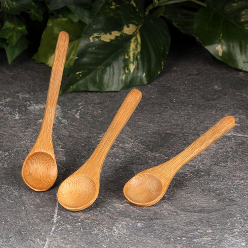 BambooMN Bamboo Serving Spoons, Mini Salt Sugar Spoon, Tiny Wooden Spoons for Spices, Carbonized Brown Oval 4.3", 10 Pieces...