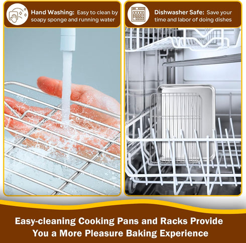 P&P CHEF 9 Inch Baking Sheet Pan with Rack Set, Stainless Steel Cookie Sheet Pan Tray with Cooling Rack for Oven Use, Cooking Roasting, Non Toxic ...