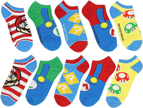 Super Mario Unisex Game Inspired 5 Pair Mix and Match Ankle Socks...