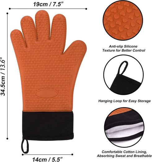 uxcell Silicone Oven Mitts, Heat Resistant Gloves Dutch Pot Holders, Kitchen Hand Protection, Non-Slip Grip Double Oven Gloves, with Hanging Loop,...