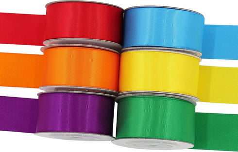 Rainbow Satin Ribbon 1 Inch Wide Solid Color Double Sided Polyester Satin Ribbon 6 Colors X 5 Yds Each Total 40 Yds Per Package Ribbon Set for Cra...
