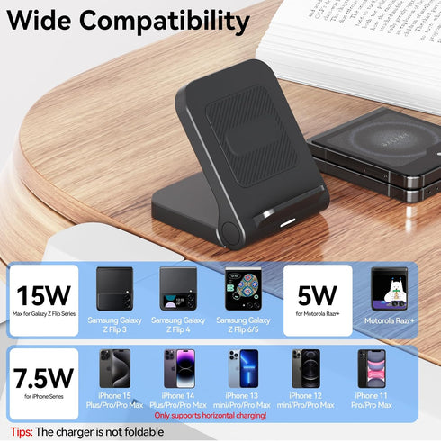 for Samsung Galaxy Z-Flip Wireless Charger: Galaxy Z Flip 6/5/4/3 Wireless Charging Stand, 15W Fast Wireless Charger for Galaxy Z Flip6/Z Flip5/Z ...