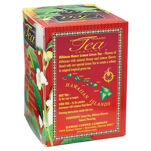 Hawaiian Islands Tea Company Hibiscus Honey Lemon Tropical Green Tea, All Natural - 20 Teabags (1 Box)...