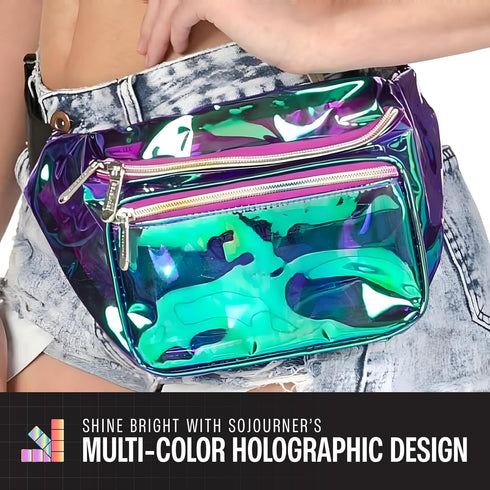 Holographic Fanny Pack Belt bag - Crossbody Waist Bag for Men or Women - Hands-Free, Waterproof Large Bumbag for Hiking, Running, and Travel (purp...