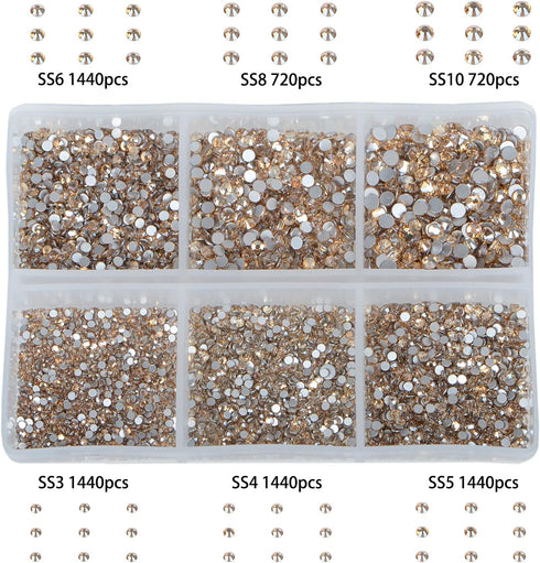 Bymitel 7200 Pieces 6 Mixed Sizes Glue Fix on Glass Rhinestones Round Crystal Gems Flatback for DIY Jewelry Making with one Picking Pen(6-Sizes 72...