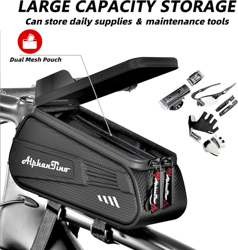 Bike Phone Holder Bag - Waterproof Hard Case Large Capacity Top Tube Front Frame Bicycle Pouch Cycling Mount, Bike Accessories, TPU Touch-Screen &...