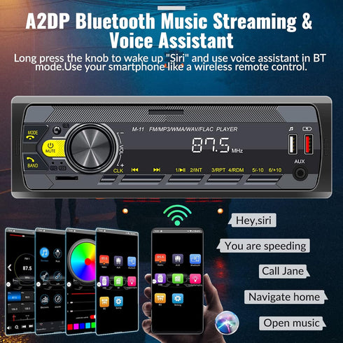 UNITOPSCI Single Din Car Stereo Bluetooth 5.0 Multimedia Audio Receiver, Push to Talk Assistant, Hands-Free Call Voice Control,MP3/FM/AUX in/USB/T...