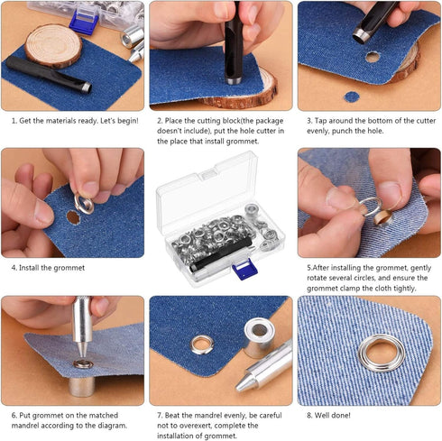 Grommet Eyelets Tool Kit, Grommet Setting Tool and 100 Sets Grommets Eyelets with Storage Box (3/8 Inch Inside Diameter)...