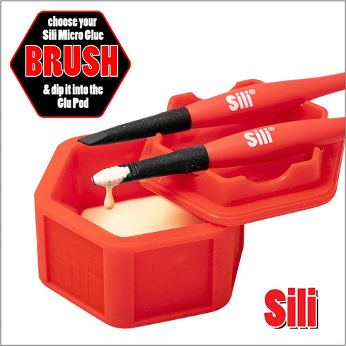 Sili Glue Pod and 3 Sili Micro Glue Brushes with Multi Purpose Sealable Lid/Glue Brush Holder • Fine Tip • Chiseled Tip and Flat Tapered Tip Brush...