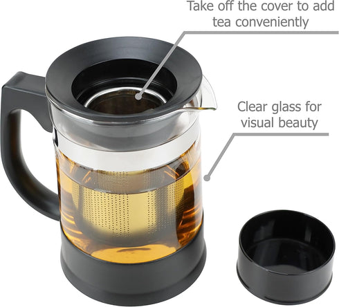 Glass Teapot Tea Kettle with Removable Infuser and Heat Resistance Base for Making and Serving Blooming Tea, Loose Leaf Tea - Capacity is 950ml/32...