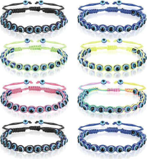 Hicarer 8 Pieces Evil Eye Beaded Bracelet Adjustable Blue Evil Eye Rope Bracelets Kabbalah Protection Friendship Bracelet Hand Woven Turkish Lucky...