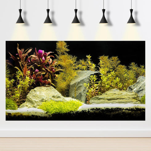 Aquarium Background Planted Tropical Freshwater Terrarium Background Various Aquatic Plants Aquarium Backdrop Big Stones with Moss Fish Tank Backg...