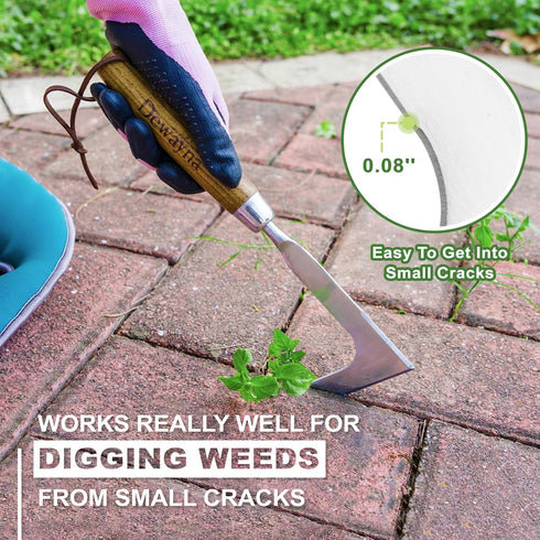 Crack Weeder, L-Shaped Stainless Steel Crevice Weeding Tool, Comfortable Grip Wood Handle Paver Weeder, 11'' Sidewalk Weed Removal Tool for Garden...