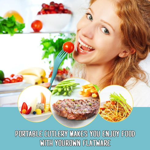 Teivio Plastic Wheat Straw Portable Travel Utensils Set for Kids, Reusable Flatware-Forks Spoons Knives for School Camping with Cute Whales Patter...