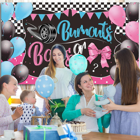 Burnouts or Bows Gender Reveal Decoration Bows or Burnouts Backdrop Gender Reveal Party Supplies Boy or Girl Blue or Pink Baby Shower Banner Photo...