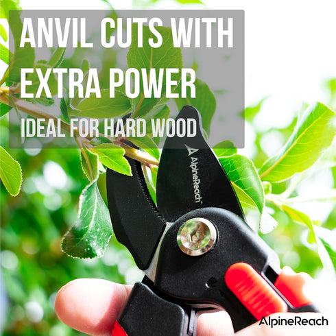 Anvil Pruning Shears for Gardening, Sharp Ergonomic Pruners, Heavy Duty High Carbon Steel Blade Plant Cutting Clippers, Adjustable Soft Handle for...
