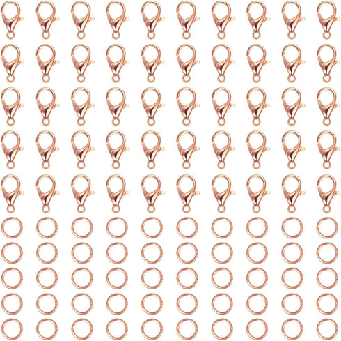 400 Pieces Lobster Claw Clasps with Open Jump Rings Set, 12 mm Lobster Claw Clasps Necklace Fasteners Hook and 5 mm Jump Rings for DIY Bracelet Ne...