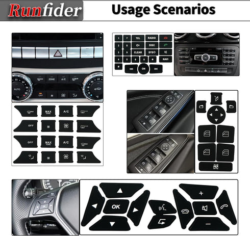 Car Interior Stickers Button Decals for Mercedes Benz A W176 B W246 C W204 E W212 SLK R172 CLS W218 GLK X204 SL R231 Steering Wheel AC Window Radi...